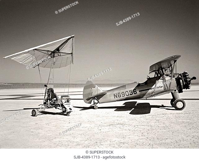 Paresev 1-A on Lakebed with Tow Plane