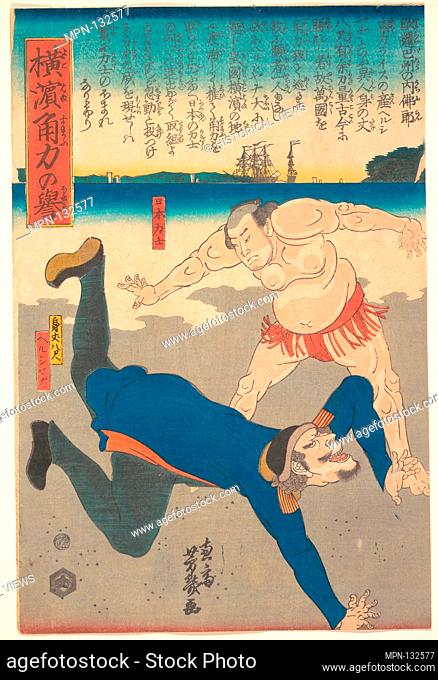 Sumo no homane/Sumo Wrestler Tossing a Foreigner. Artist: Utagawa Yoshiiku (Japanese, 1833-1904); Period: Edo period (1615-1868); Date: 1st month