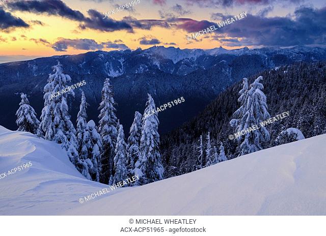 Winter sunset, Mount Seymour Provincial Park, North Vancouver, British Columbia, Canada