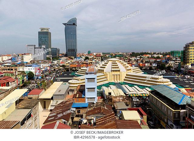 City view, Sorya shopping mall, Canadia Bank and Vattanac Capital Tower, 188m, Central Market or Phsar Thmei, Phnom Penh, Cambodia