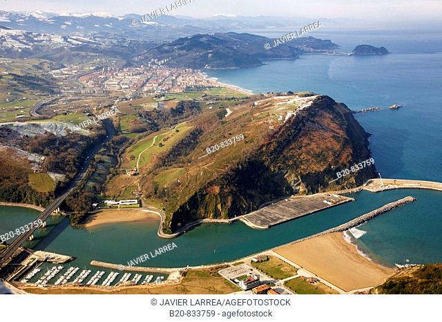 Mouth of river Oria, Orio, Zarautz and Getaria in background. Guipuzcoa, Basque Country, Spain