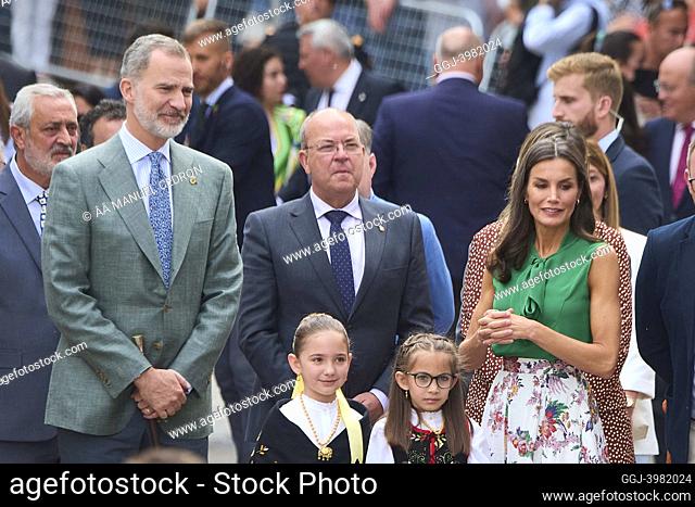 King Felipe VI of Spain, Queen Letizia of Spain visit to Pinofranqueado on the occasion of the centenary of the visit of King Alfonso XIII to the region of Las...
