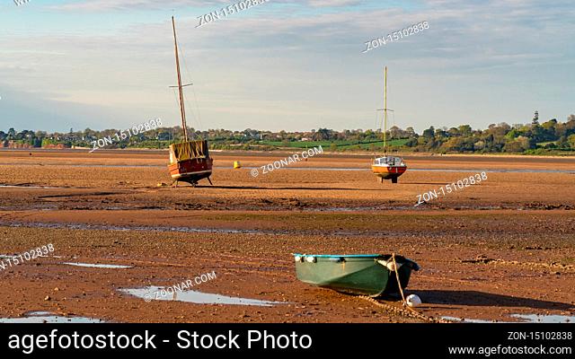 Ship in Low tide, Exmouth harbour, Devon, England, UK