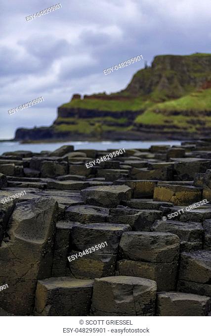 Hexagonal basalt structures at Giants Causeway in Northern Ireland