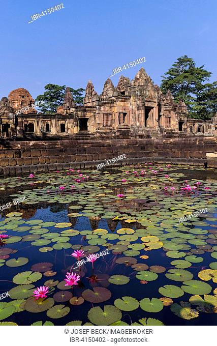 Southern Gopuram of the inner gallery, lotus pond, water basin, Prasat Muang Tam, Muang Tam, Khmer temple, Buri Ram, Buriram Province, Isan, Isaan, Thailand