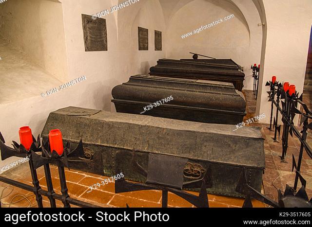 St. Stephen's Cathedral interior- crypt with coffins, Passau, Bavaria, Germany