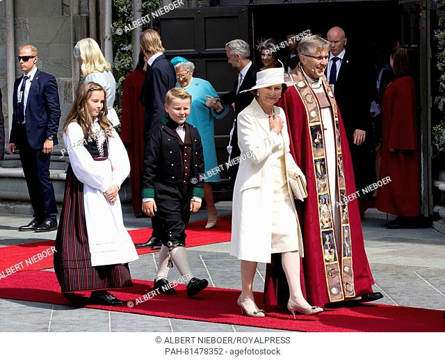Departure at the Nidaros Cathedral Royal jubilee: 25 years on the norwegian throne, Their Majesties King Harald and Queen Sonja of Norway, Trondheim Norway
