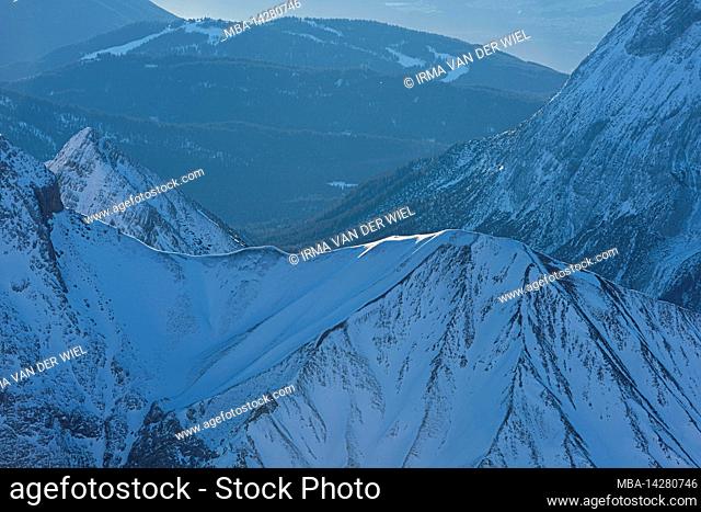 Morning mood on the Zugspitze, sunrise on Germany's highest mountain Top of Germany. Landscape photography