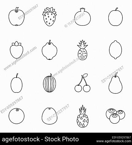 Fruit icons set in thin line style isolated on white background