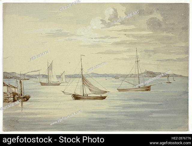 View Inchkeith and the Firth of Forth Islands from Granton, September 1844. Creator: Elizabeth Murray