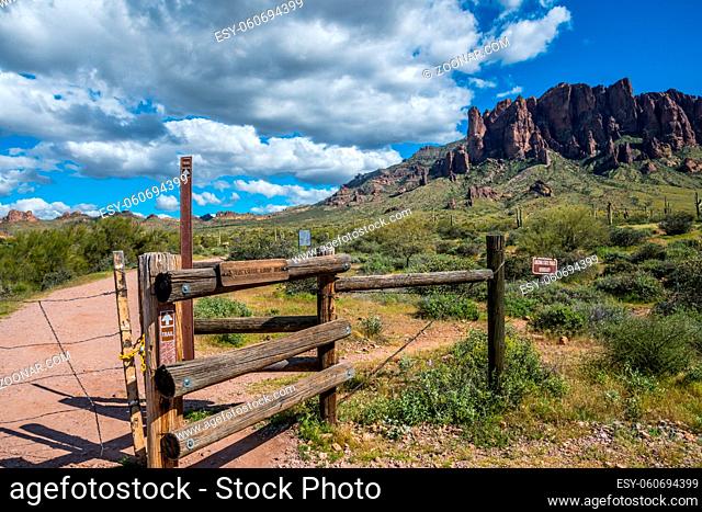 Lost Dutchman SP, AZ, USA - March 14, 2020: The Treasure Loop Mountain Trail