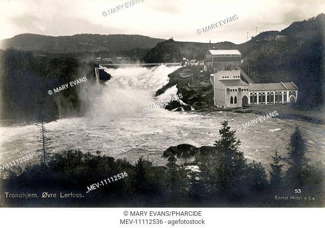 View of Ovre Lerfoss, a hydroelectric power station near Trondheim, Norway