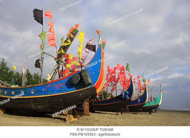 Colourful fishing boats at Teknaf Cox’s Bazar, Bangladesh September 2008