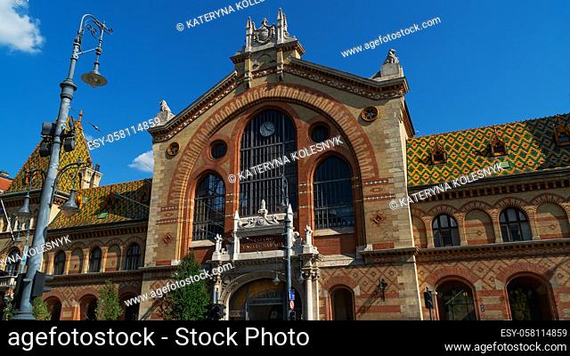 Facade of central market in Budapest at summer day