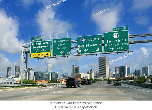 Miami Downtown Florida road signs Key Biscayne