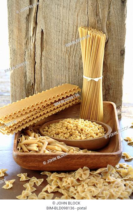 Various types of pasta noodles