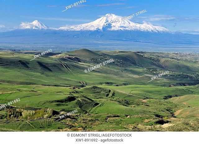 view over the Araratian Plain towards Mount Ararat, Armenia, Asia