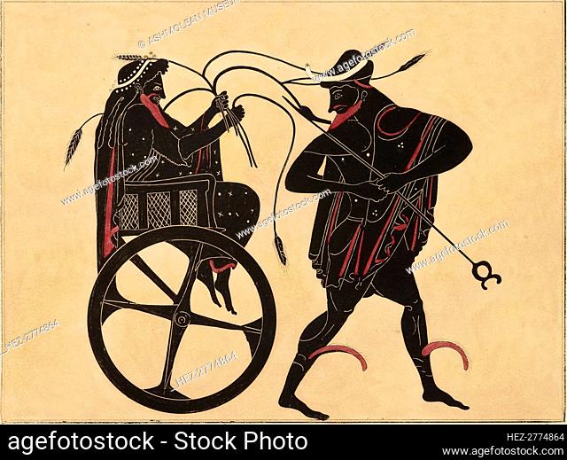Print of the Decoration on a Greek Amphora, showing Triptolemus and Hermes, c1858. Creator: Fourquemin