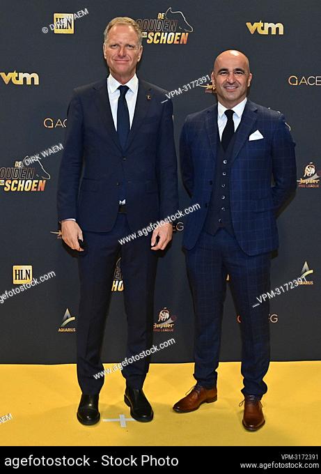 KBVB URBSFA CEO Peter Bossaert and Belgium's head coach Roberto Martinez pictured on the red carpet at the arrival for the 68th edition of the 'Golden Shoe'...