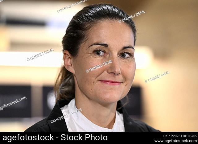 Former Czech alpine ski racer Sarka Strachova attends a press conference in Prague, Czech Republic, November 1, 2023. (CTK Photo/Ondrej Deml)