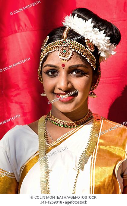 Indian girl in traditional dress for Diwali, festival of lights and Hindu New Year, Christchurch