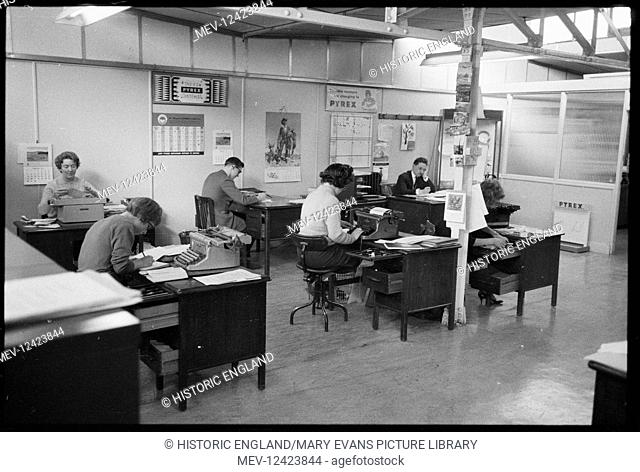 Staff in the office at the Wear Flint Glass Works, manufacturers of Pyrex in the UK