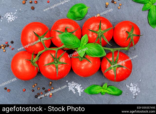 Tomaten Tomate rot Gemüse Schiefertafel von oben Aufsicht