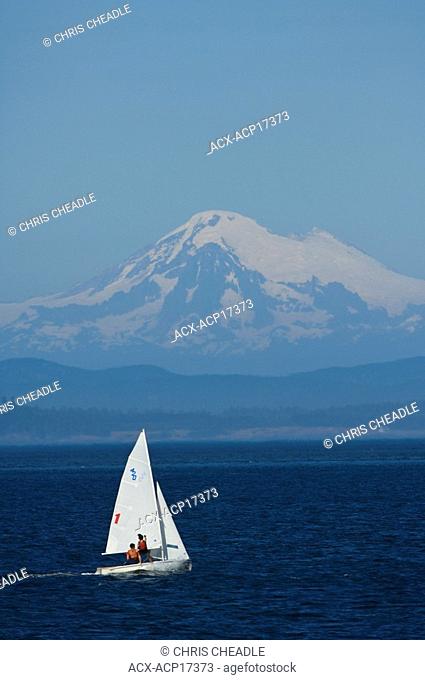 Sailboat from Willows Beach, Oak Bay near Victoria, Vancouver Island, British Columbia, Canada