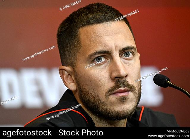 Belgium's Eden Hazard pictured during a press conference of Belgian national soccer team Red Devils, who will start preparations for the upcoming World Cup