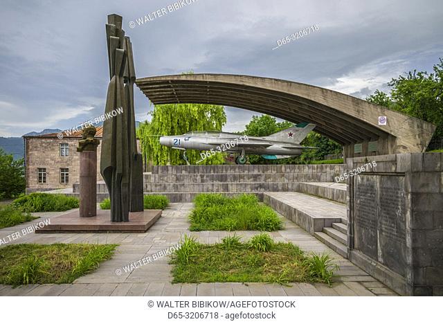 Armenia, Debed Canyon, Sanahin, MIG-21 jet fighter Monument to the birthplace of the Mikoyan Brothers, Anastas, Soviet Politburo member and Artyom