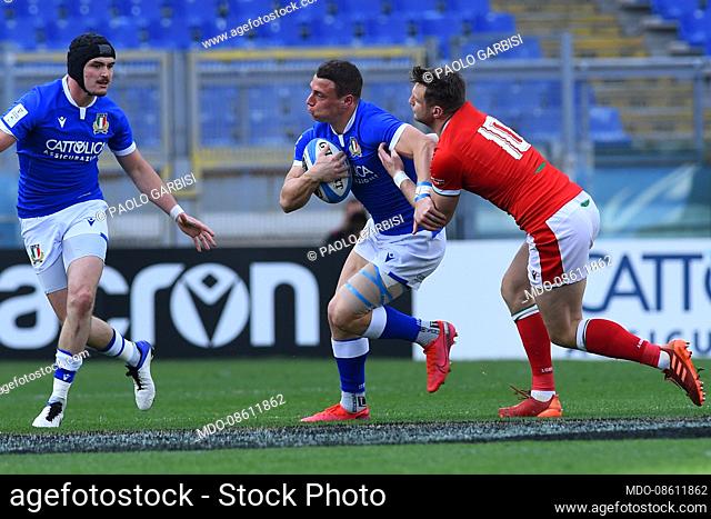Italy player Paolo Garbisi during the Italy-Wales match of the Six Nations tournament at the stadio Olimpico. Rome (Italy), 13 March, 2021