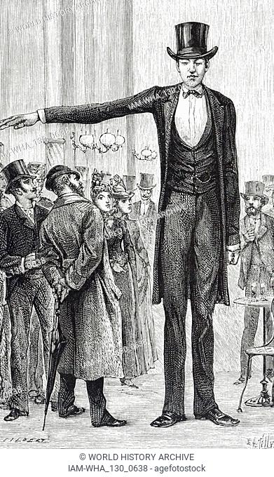 An engraving depicting Francois Winckelmeler, an Austrian giant who was 8 feet and 6 inches (2 meters 60 cm) at the age of 20