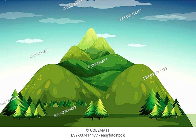 Mountain cartoon landscape with green hills and mountains with peaks under  snow, Stock Vector, Vector And Low Budget Royalty Free Image. Pic.  ESY-049079798 | agefotostock