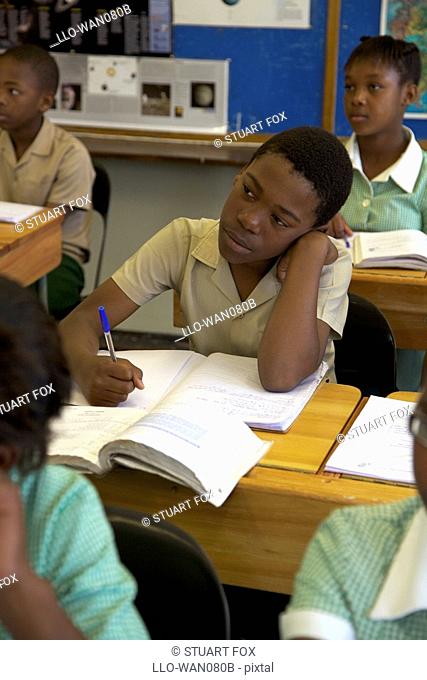 Shot of schoolboy during class, KwaZulu Natal Province, South Africa