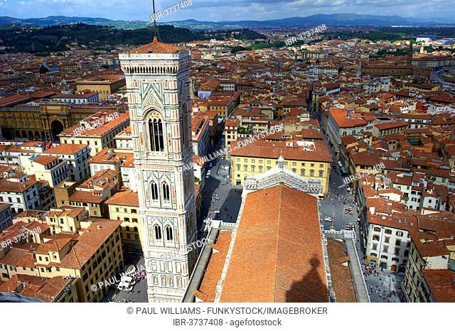 Campanile of the Duomo of Florence, Cattedrale di Santa Maria del Fiore, from the top of the dome, Florence, Tuscany, Italy