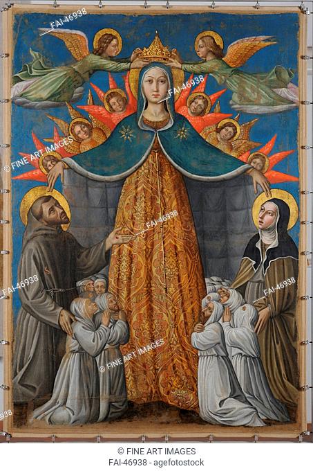 Madonna della Misericordia (Madonna of Mercy) by Alunno, Niccolò (1430-1502)/Tempera on panel/Renaissance/1462/Italy, School of Umbria/Pinacoteca Comunale