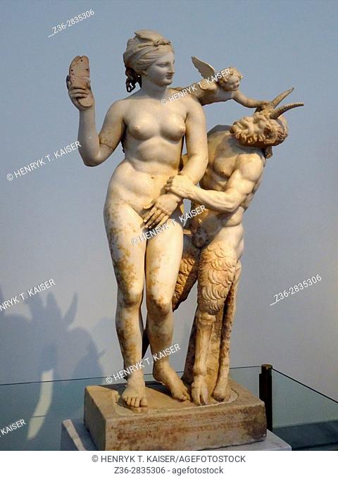 Aphrodite, Pan and Eros in National Archaeology Museum, Athens, Greece
