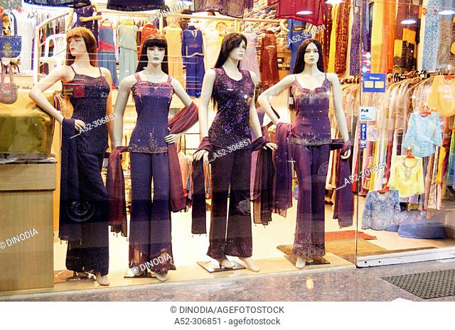 Mannequins displayed at garment shop at Linking Road. Bandra. Mumbai. Maharashtra. India