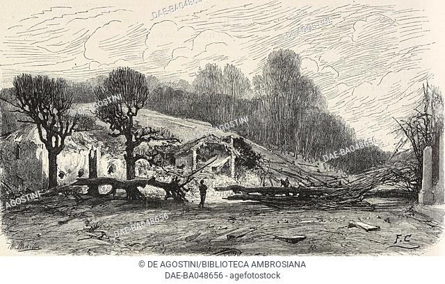 Breteuil battery at Saint-Cloud park, razed to the ground by the Prussians, France, Franco-Prussian War, illustration from the magazine L'Illustration