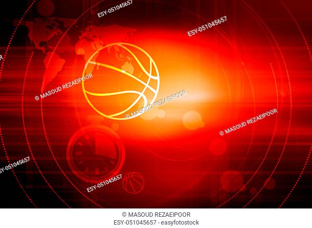 Graphical digital sport news red theme background with outline balls and chronometer