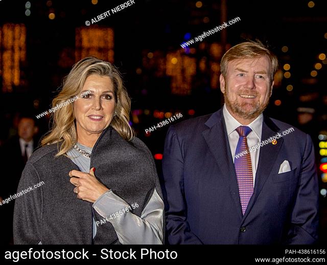 King Willem-Alexander and Queen Maxima of The Netherlands arrive at the AFAS Live in Amsterdam, on December 13, 2023, to attend the Contra presentation