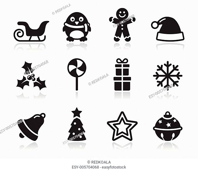 Christmas black icons with shadow set
