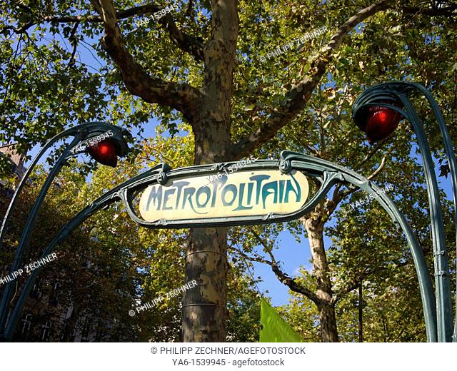 Classic Metro Sign at Bastille, Paris