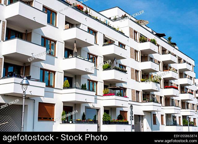 New apartment buildings with many balconies seen in Berlin