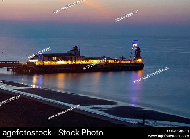 England, Dorset, Bournemouth, Bournmouth Beach and Pier at Dawn