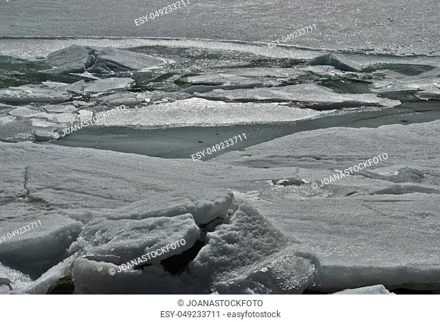 Blocks of ice on the surface of Engolasters lake in Andorra