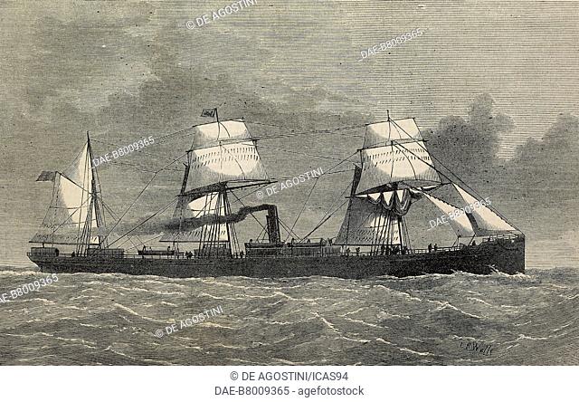 The steamer SS Lake Champlain, engraving from The Illustrated London News, No 1862, April 17, 1875