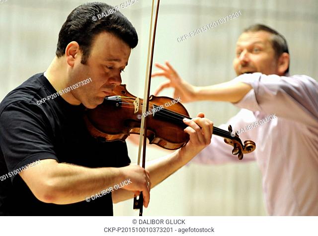 Ukrainian-born Israeli classical violinist Vadim Gluzman (left) and Bohuslav Martinu Philharmonic Orchestra rehearse for the opening concert of the...