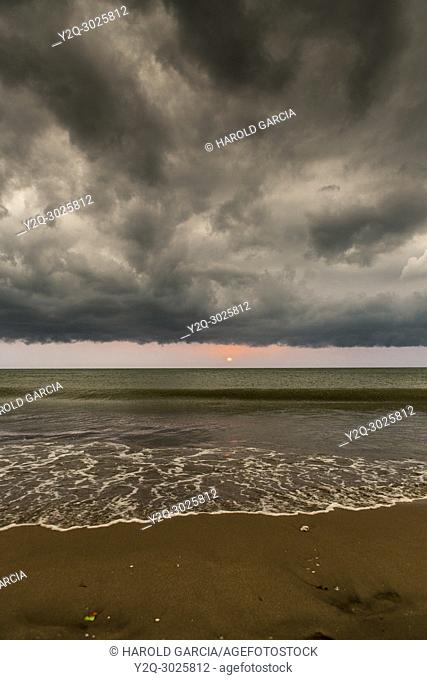 Stormy grey sunset over Cartagena beach in Colombia
