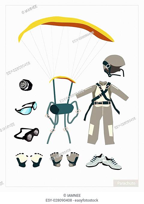 Illustration Collection of Parachute or Skydiver Equipment and Accessory Isolated on White Background